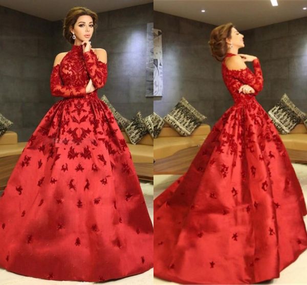 red high neck myriam fares evening dresses 2017 halter long sleeves appliques beaded satin ball gown celebrity dresses formal prom dresses, Black
red high neck myriam fares evening dresses 2017 halter long sleeves appliques beaded satin ball gown celebrity dresses formal prom dresses, Black