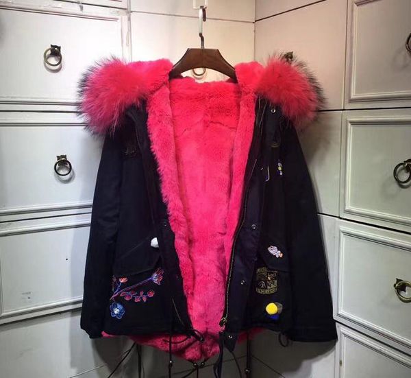 furs women jackets real raccoon fur trim meifeng brand rose rabbit fur lining black mini parka flower patch designs
furs women jackets real raccoon fur trim meifeng brand rose rabbit fur lining black mini parka flower patch designs