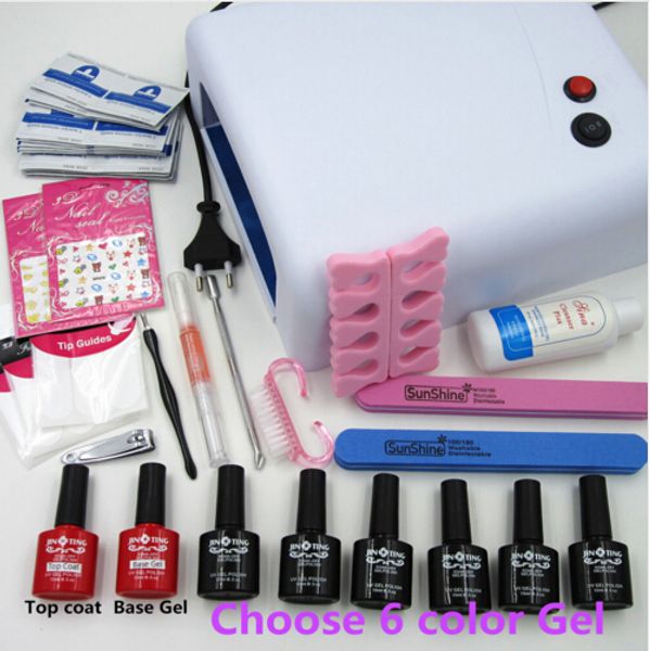 manicure tools 36w uv lamp + 6 color 10ml soak off gel nail base gel coat polish with remover practice set file kit
manicure tools 36w uv lamp + 6 color 10ml soak off gel nail base gel coat polish with remover practice set file kit