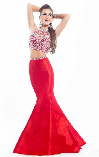 gorgeous 2016 shiny crystals taffeta two pieces evening dresses sheer sleeveless mermaid prom dresses custom made formal party gowns, Black
gorgeous 2016 shiny crystals taffeta two pieces evening dresses sheer sleeveless mermaid prom dresses custom made formal party gowns, Black