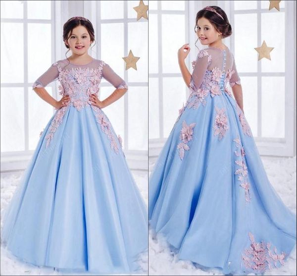 half sleeves girls pageant dresses with jewel appliques princess a-line illusion flower girls dress children back button kids party dress, White;blue
half sleeves girls pageant dresses with jewel appliques princess a-line illusion flower girls dress children back button kids party dress, White;blue