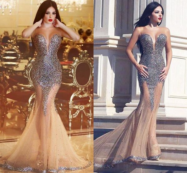 sparkly beaded ctrystal evening dresses strapless sheer mermaid tulle silver prom gowns arabic dubai party gowns, Black;red
sparkly beaded ctrystal evening dresses strapless sheer mermaid tulle silver prom gowns arabic dubai party gowns, Black;red