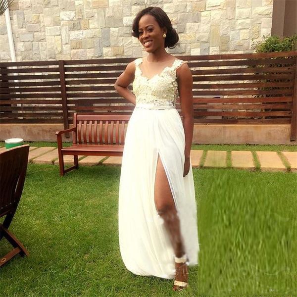 south african bridesmaid dresses 2018 lace appliques chiffon high split bridesmaid gowns sheer neck formal party dress custom made, White;pink
south african bridesmaid dresses 2018 lace appliques chiffon high split bridesmaid gowns sheer neck formal party dress custom made, White;pink
