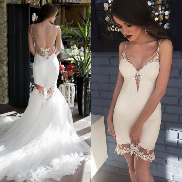 backless mermaid wedding dress short spaghetti straps lace appliques bridal gowns detachable tulle skirt wedding dresses ls 31, White
backless mermaid wedding dress short spaghetti straps lace appliques bridal gowns detachable tulle skirt wedding dresses ls 31, White