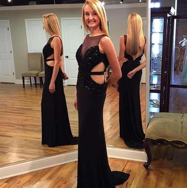 black sequined sheath prom dresses sheer neck sweep train african cutaway side backless long 2016 evening party gowns
black sequined sheath prom dresses sheer neck sweep train african cutaway side backless long 2016 evening party gowns