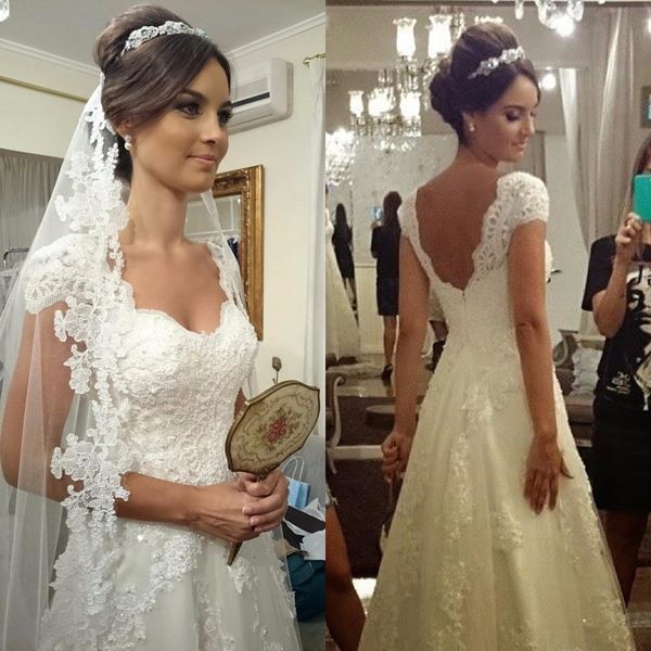 vintage beading a line wedding dresses sweetheart low back wedding dresses with lace appliques cap sleeves wedding dresses 2018, White
vintage beading a line wedding dresses sweetheart low back wedding dresses with lace appliques cap sleeves wedding dresses 2018, White