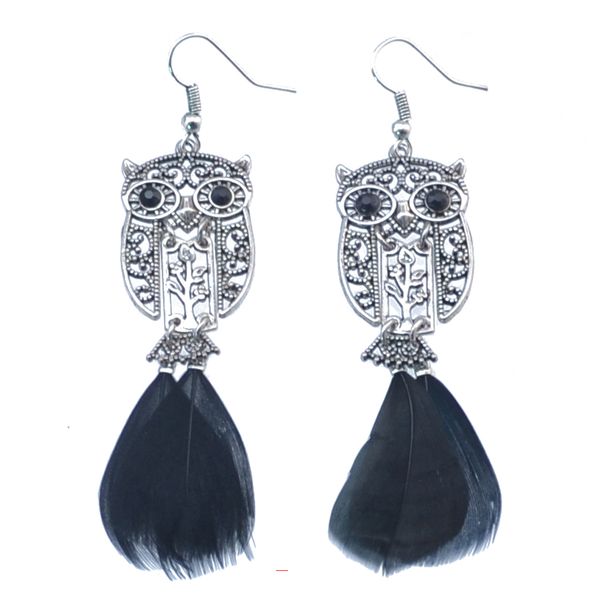 antique silver plated bohemian vintage style hook pendant flower owl black feather dangle earrings women jewelry
antique silver plated bohemian vintage style hook pendant flower owl black feather dangle earrings women jewelry