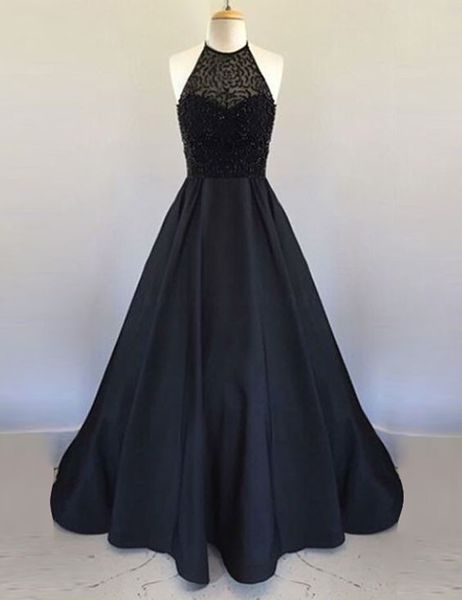 black fashion long prom dresses halter beaded satin a-line formal evening dress floor length zipper backless party gown
black fashion long prom dresses halter beaded satin a-line formal evening dress floor length zipper backless party gown