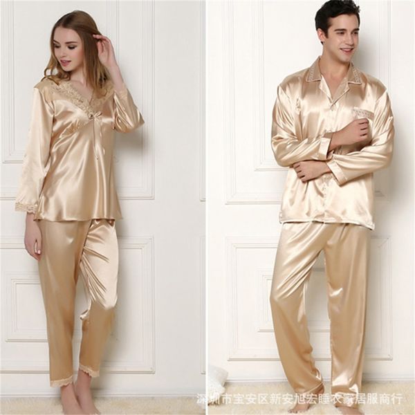wholesale- new listing spring and summer men and women silk pajamas cardigan long - sleeved couple loving home service suits, Black;red
wholesale- new listing spring and summer men and women silk pajamas cardigan long - sleeved couple loving home service suits, Black;red