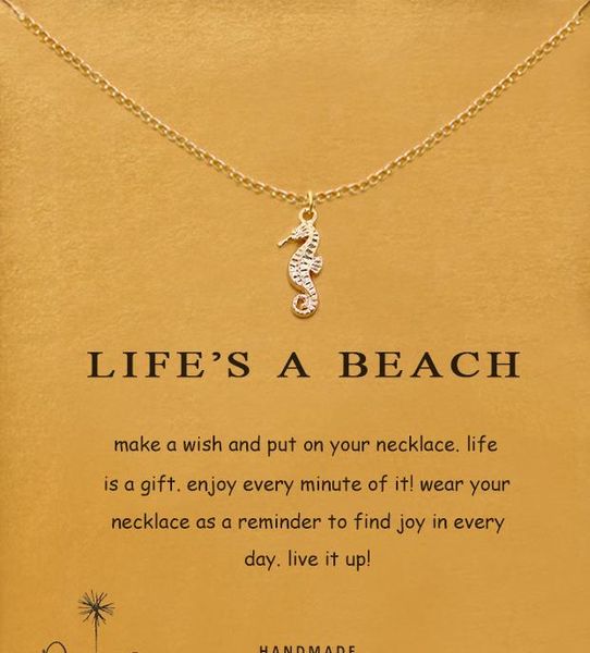 with card silver and gold color, cute dogeared necklace with hippocampus (life is a beach) , no fade, and high quality
with card silver and gold color, cute dogeared necklace with hippocampus (life is a beach) , no fade, and high quality