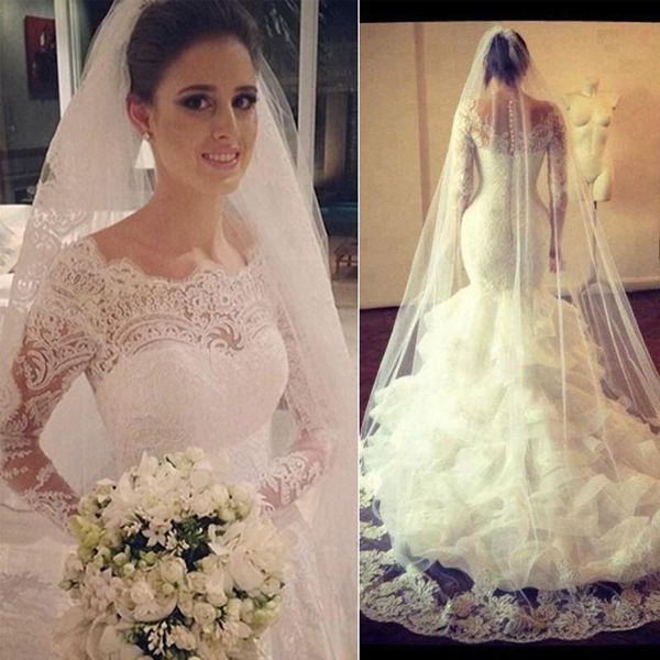 lace bridal gowns mermaid puffy ruffles skirt long sleeves sheer wedding dresses online vintage country style vestido de novia, White
lace bridal gowns mermaid puffy ruffles skirt long sleeves sheer wedding dresses online vintage country style vestido de novia, White