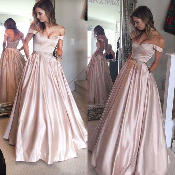 2017 pearl pink off the shoulder prom dresses long beaded sash with pockets floor length formal party eveing gown en4203, Black
2017 pearl pink off the shoulder prom dresses long beaded sash with pockets floor length formal party eveing gown en4203, Black
