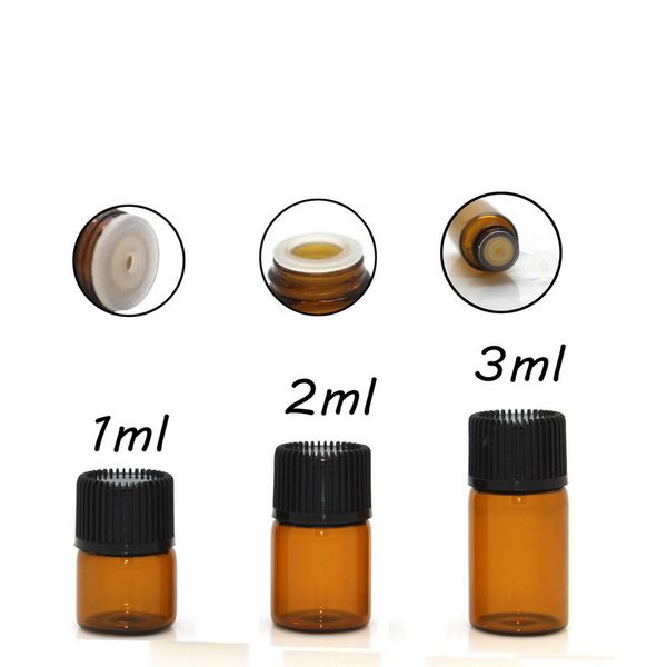 

1ml 2ml 3ml 5ml mini amber glass essential oil bottle orifice brown bottle reducer & cap refillable bottles brwon glass vials f201742