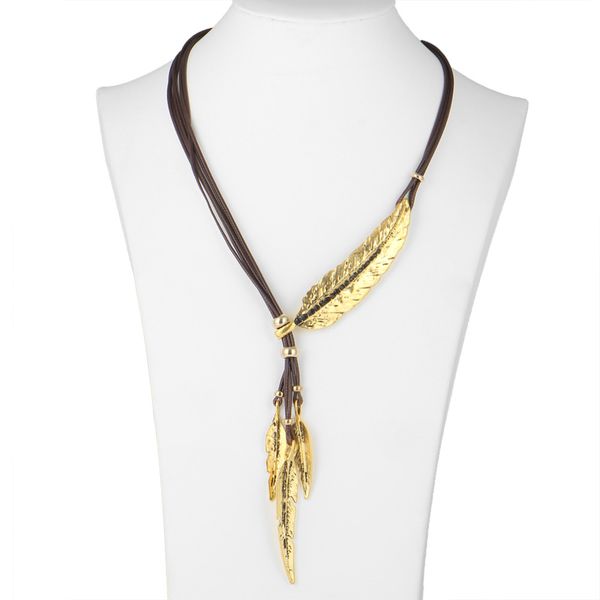 fashion bohemian style black rope chain feather pattern pendant necklace for women fine jewelry collares statement necklace, Silver
fashion bohemian style black rope chain feather pattern pendant necklace for women fine jewelry collares statement necklace, Silver