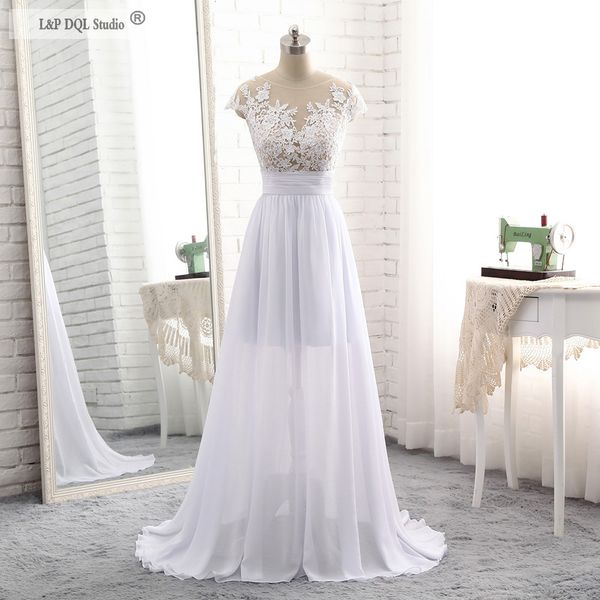 fairy chiffon wedding dresses illusion sheer with applique sweep train bridal gowns plus size vestido de novia garden style, White
fairy chiffon wedding dresses illusion sheer with applique sweep train bridal gowns plus size vestido de novia garden style, White