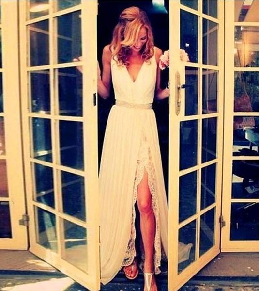 2017 spring bohemian bride dresses v-neck a-line split side sweep train beach prom dresses open back bridal gowns chiffon lace, Black
2017 spring bohemian bride dresses v-neck a-line split side sweep train beach prom dresses open back bridal gowns chiffon lace, Black