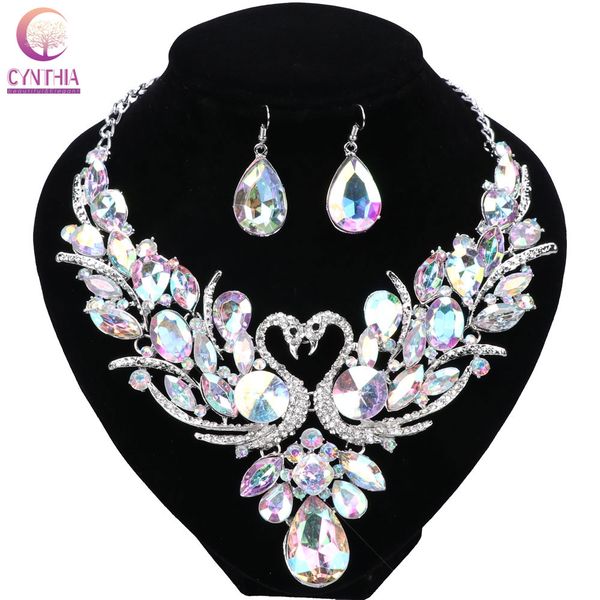 wedding gold plated chain colorful crystal pendant necklace fashion design swan jewelry sets necklaces earring for women, Black
wedding gold plated chain colorful crystal pendant necklace fashion design swan jewelry sets necklaces earring for women, Black
