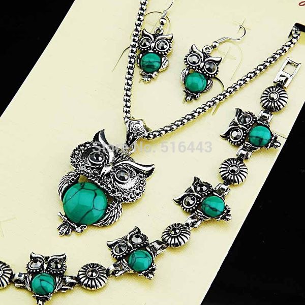 female pendant jewelry set new arrival 3pcs vintage antique silver rhinestones owl natural green turquoise earrings bracelet necklace 1091
female pendant jewelry set new arrival 3pcs vintage antique silver rhinestones owl natural green turquoise earrings bracelet necklace 1091