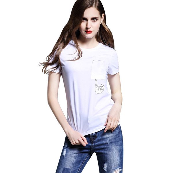 2017 женская футболка мода zsiibo карманный кот мультфильм печати женские футболки повседневная топ тис с коротким рукавом о-образным вырезо, White 
2017 женская футболка мода zsiibo карманный кот мультфильм печати женские футболки повседневная топ тис с коротким рукавом о-образным вырезо, White