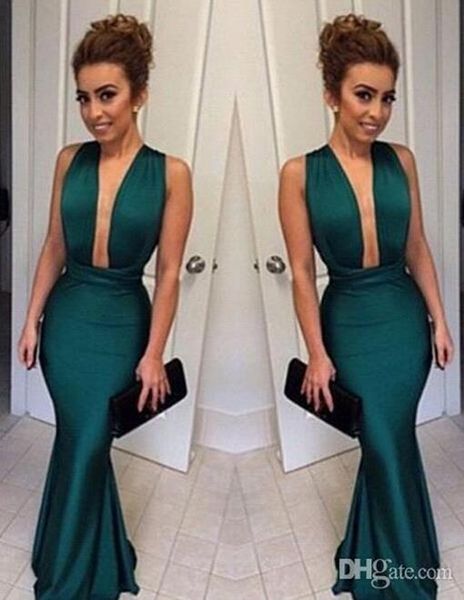 new arrival satin dark green mermaid prom dresses long criss cross back neck formal pageant party dresses, Black
new arrival satin dark green mermaid prom dresses long criss cross back neck formal pageant party dresses, Black