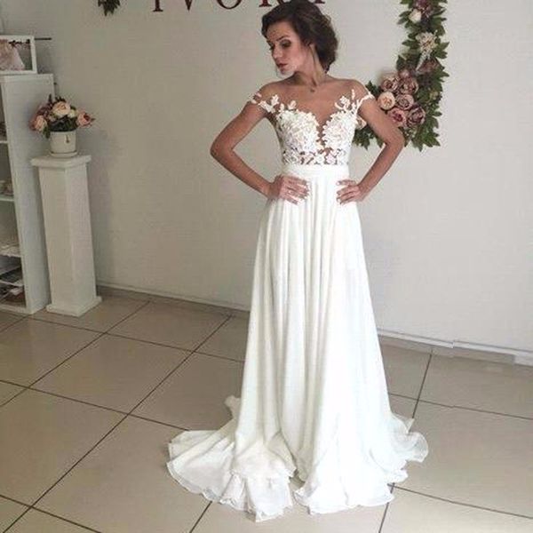 chiffon beach wedding dresses a line empire see through lace wedding dress appliques garden wedding dress plus size, White
chiffon beach wedding dresses a line empire see through lace wedding dress appliques garden wedding dress plus size, White