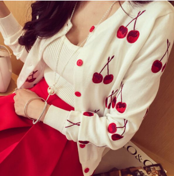 wholesale-spring autumn new arrival fashion cherry embroidery long sleeve short knitting cardigan, White;black
wholesale-spring autumn new arrival fashion cherry embroidery long sleeve short knitting cardigan, White;black