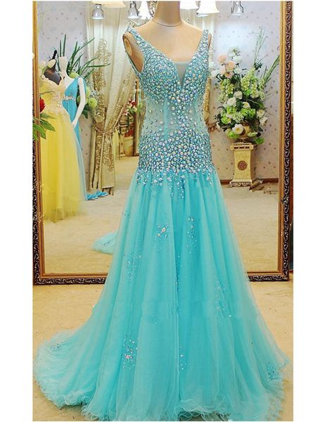 light blue prom dresses diamonds crystals tulle luxury a line floor length fashion style new party gowns custom size, Black
light blue prom dresses diamonds crystals tulle luxury a line floor length fashion style new party gowns custom size, Black