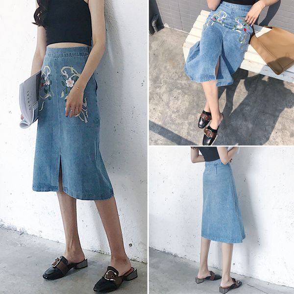 new chic fashion women's vintage denim long skirts split embroidery skirts with pockets side zipper chic light blue skirts jhj, Black
new chic fashion women's vintage denim long skirts split embroidery skirts with pockets side zipper chic light blue skirts jhj, Black