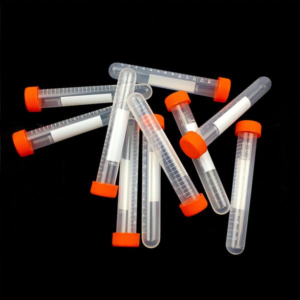 

wholesale-15ml centrifuge tube 10pcs round bottom orange screw cap plastic test tubes thick-walled high speed analysis laboratory supplies