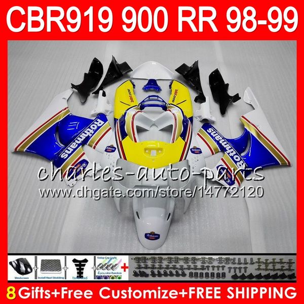 

body for honda cbr 919rr cbr900rr cbr919rr 98 99 cbr 900rr rothmans blue 68hm9 cbr919 rr cbr900 rr cbr 919 rr 1998 1999 fairing kit 8gifts