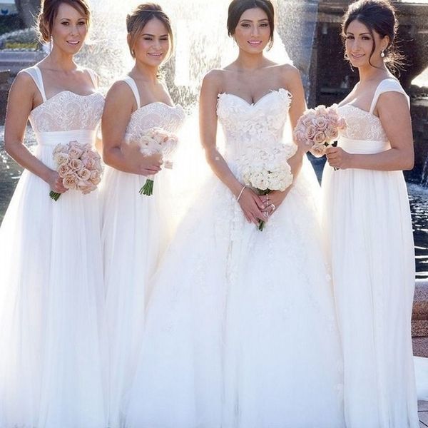 pure white lace chiffon bridesmaid dresses 2017 sweetheart spaghetti straps long wedding guest brides party dress plus size maternity gowns, White;pink