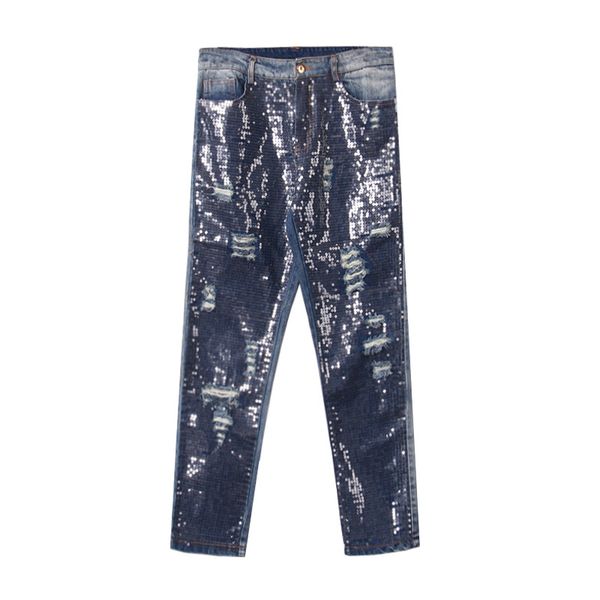 wholesale- 2016 fashion new women heavy sequins transparent cotton jeans with hole light blue ripped jean femme causal denim pants 1632
wholesale- 2016 fashion new women heavy sequins transparent cotton jeans with hole light blue ripped jean femme causal denim pants 1632