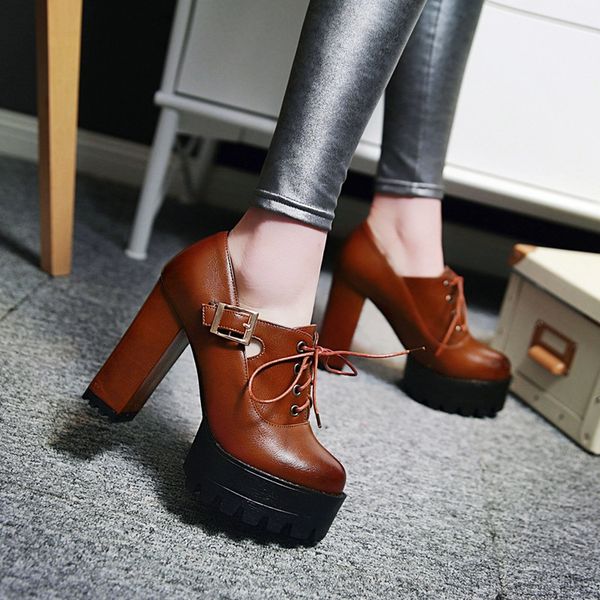 wholesale- 2016 new autumn female motorcycle boots women pumps platform thick high heels single shoes girls ankle boots lacing plus size, Black
wholesale- 2016 new autumn female motorcycle boots women pumps platform thick high heels single shoes girls ankle boots lacing plus size, Black