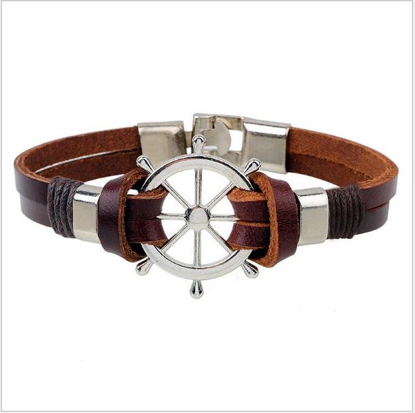 2016 NEW Fashion Genuine Cow Leather Bracelets For Men Punk Vintage Stainless Steel Rudder Charm Bracelets Bangles Jewelry
2016 NEW Fashion Genuine Cow Leather Bracelets For Men Punk Vintage Stainless Steel Rudder Charm Bracelets Bangles Jewelry