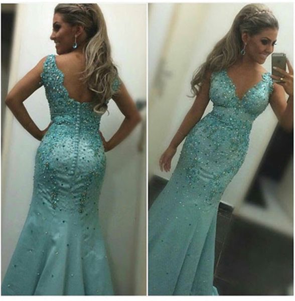 v-neck prom dress beading blue satin mermaid evening dress customized made vestido de formatura vestidos de graduacion, Black
v-neck prom dress beading blue satin mermaid evening dress customized made vestido de formatura vestidos de graduacion, Black
