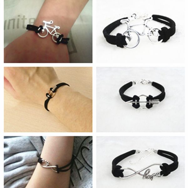 wholesale- new fashion black leather velvet bracelets for women men simple dragon bicycle love dream charm bangle & bracelet jewelry, Golden;silver
wholesale- new fashion black leather velvet bracelets for women men simple dragon bicycle love dream charm bangle & bracelet jewelry, Golden;silver