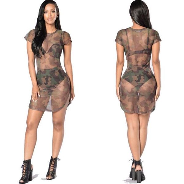 women camouflage round neck net yarn in the waist perspective short-sleeved high fork dress s-xl 2017 new fashion nightclub skirt, Black;gray
women camouflage round neck net yarn in the waist perspective short-sleeved high fork dress s-xl 2017 new fashion nightclub skirt, Black;gray