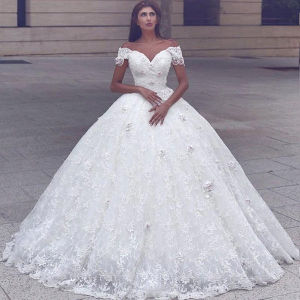 2017 vintage off the shoulder full lace ball gown wedding dresses short sleeve lace appliques hand made flower bridal gowns wedding gowns, White
2017 vintage off the shoulder full lace ball gown wedding dresses short sleeve lace appliques hand made flower bridal gowns wedding gowns, White