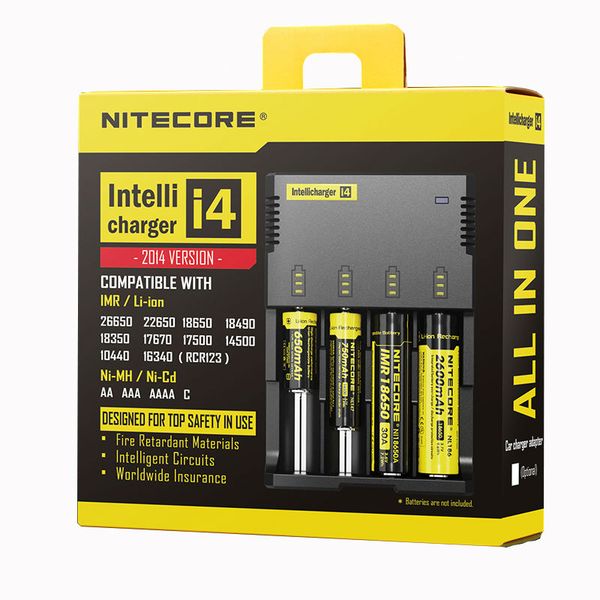 

100% оригинальный nitecore i4 intellicharger универсальный li-ion/ni-mh/ni-cd зарядное устройство для 26650 18650 18350 16340 14500 10440 и