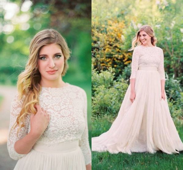 Bohemian Lace 2016 Beach Wedding Dresses Crew 3/4 Long Sleeves Chiffon A-line Bridal Dresses Vintage Simple Wedding Gowns
Bohemian Lace 2016 Beach Wedding Dresses Crew 3/4 Long Sleeves Chiffon A-line Bridal Dresses Vintage Simple Wedding Gowns