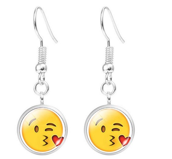 

emoji hanging earrings for women girls emoticon glass smile yellow hook earrings set, Silver