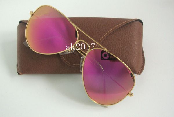 1pair pilot colorful sunglasses metal sun glasses for women gold frame pink purple flash mirror glass lenses with brown case, White;black
1pair pilot colorful sunglasses metal sun glasses for women gold frame pink purple flash mirror glass lenses with brown case, White;black