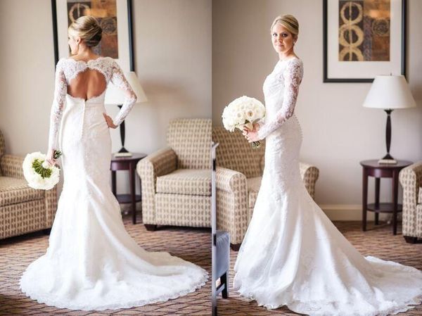 long sleeve mermaid lace wedding dresses bateau neck backless sweeptrain 2020 classic design bridal gowns custom size, White
long sleeve mermaid lace wedding dresses bateau neck backless sweeptrain 2020 classic design bridal gowns custom size, White