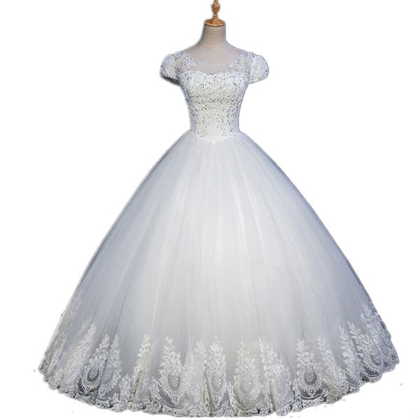 short puff sleeves tulle ball gown wedding dress 2018 romantic lace appliqued wedding gowns custom made, White
short puff sleeves tulle ball gown wedding dress 2018 romantic lace appliqued wedding gowns custom made, White