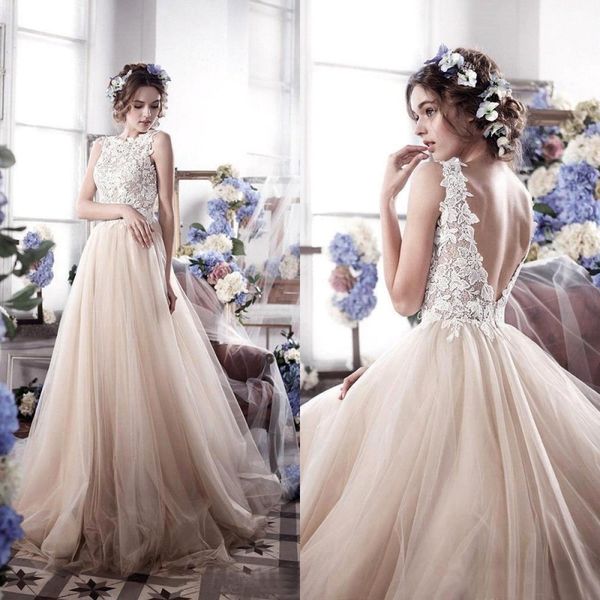 bohemian 2019 fall wedding dresses ivory lace light champagne tulle backless long romantic beach bridal gowns custom made en2094, White
bohemian 2019 fall wedding dresses ivory lace light champagne tulle backless long romantic beach bridal gowns custom made en2094, White