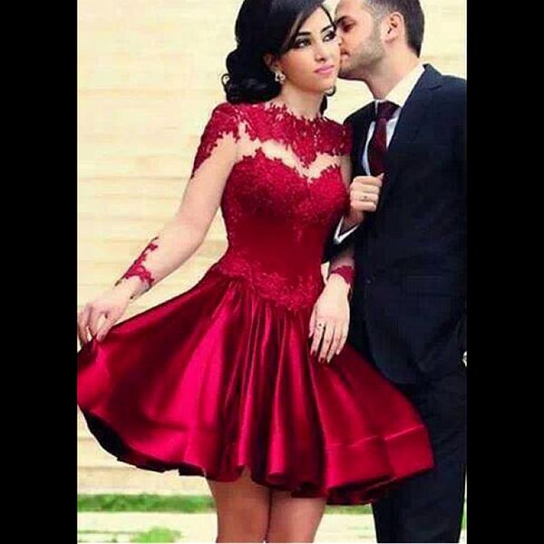 red short homecoming dresses long sleeves lace appliques a line cocktail party gowns illusion back mini prom dresses, Blue;pink
red short homecoming dresses long sleeves lace appliques a line cocktail party gowns illusion back mini prom dresses, Blue;pink