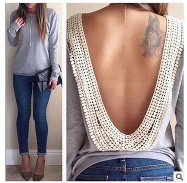 Wholesale European Brand Style Women shirt Long Sleeve Lace Backless Sexy Blouse Shirt Ladies Gray Casual Pullover Tops Plus Size
Wholesale European Brand Style Women shirt Long Sleeve Lace Backless Sexy Blouse Shirt Ladies Gray Casual Pullover Tops Plus Size