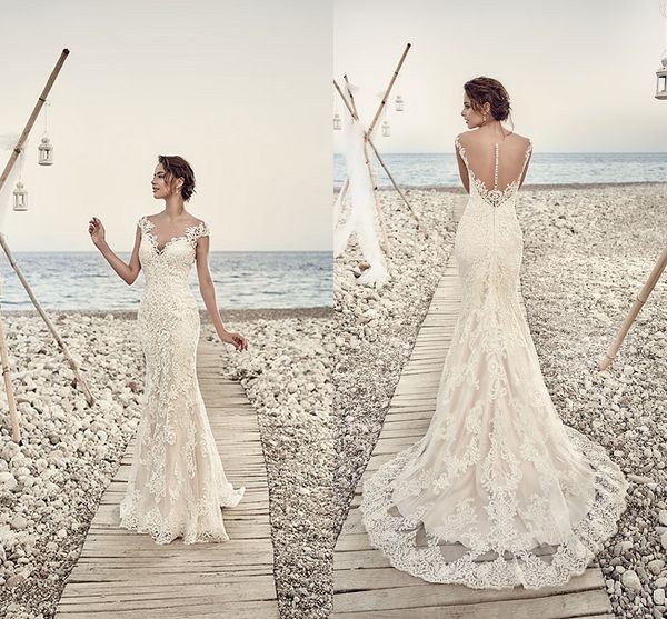 2018 vintage beach wedding dresses mermaid appliques lace gorgeous sheer v-neck and back cap sleeve vintage lace wedding gowns custom made, White
2018 vintage beach wedding dresses mermaid appliques lace gorgeous sheer v-neck and back cap sleeve vintage lace wedding gowns custom made, White