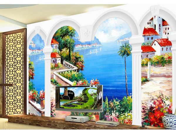 european mediterranean 3d fresco background wall mural 3d wallpaper 3d wall papers for tv backdrop