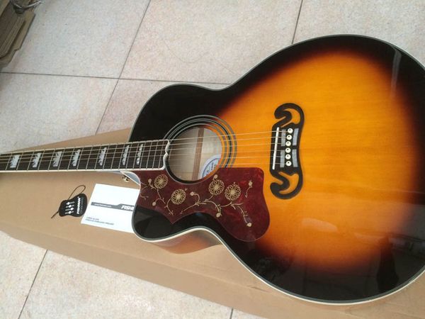 

left handed 43 inch jumbo sunburst color acoustic guitar,solid spruce china made guitars j200